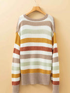 Multicolour Stripe Drop Shoulder Crew Neck Sweater 9ac37927056640aa884b357e4193fa0e-Max-Origin