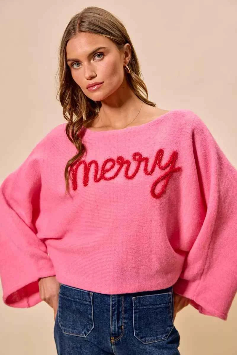 SO ME Merry Tinsel Lettering Christmas Sweater Top 9ada75c8c30e465b9470f719d7b45eb4-Max-Origin