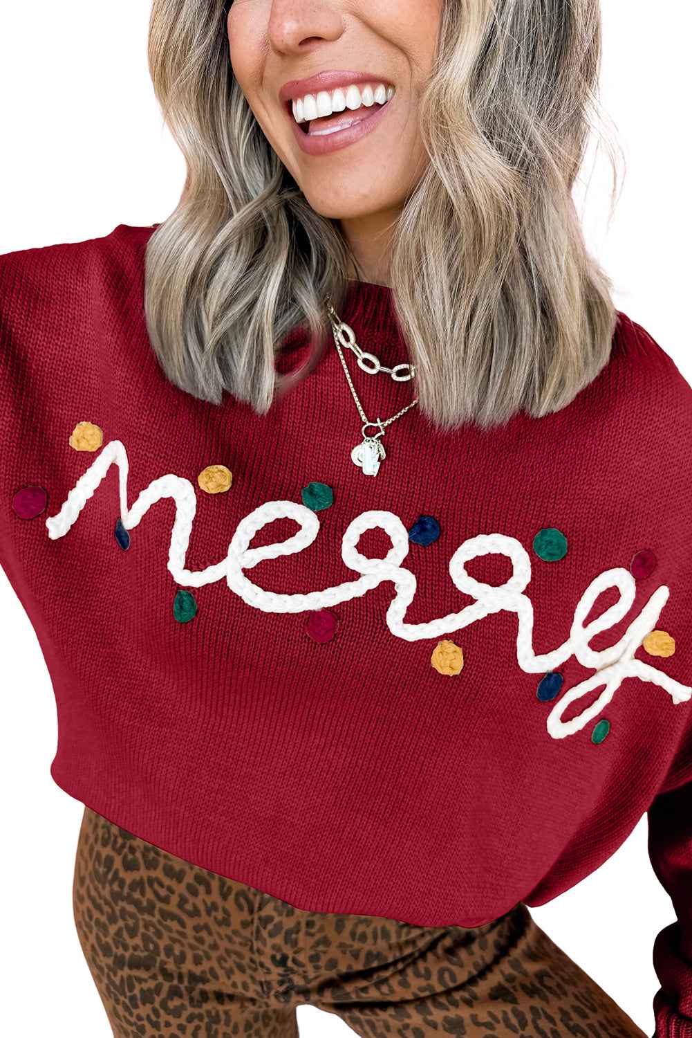 Racing Red Merry Colorful Dot Detail Christmas Dolman Sweater 9ae16f147f7cc9c3
