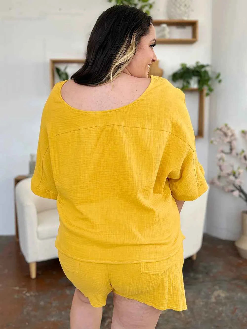 Double Take Texture Half Sleeve T-Shirt and Drawstring Shorts Set 9ae1ee3b-c112-434f-ba81-ff525268aeec-Max