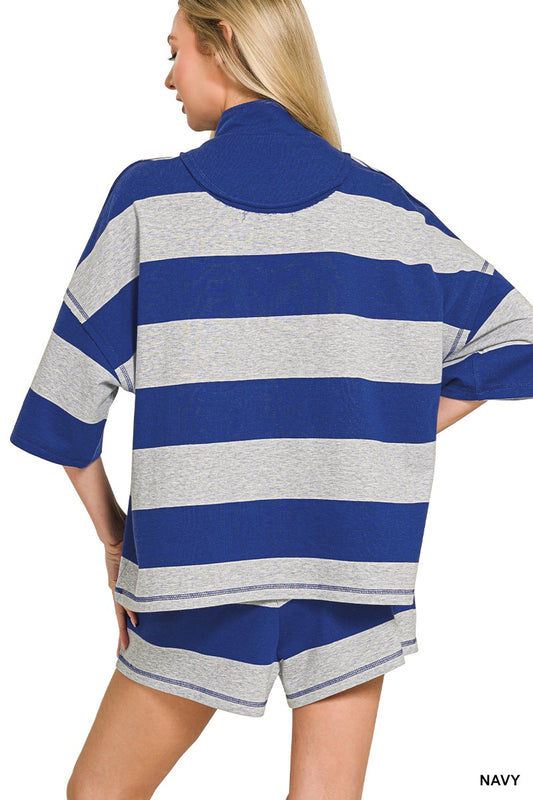 Frenchterry Striped Half Zip Top & Shorts Set 9aede93bf4cf49759da666bd8f59d930-Max