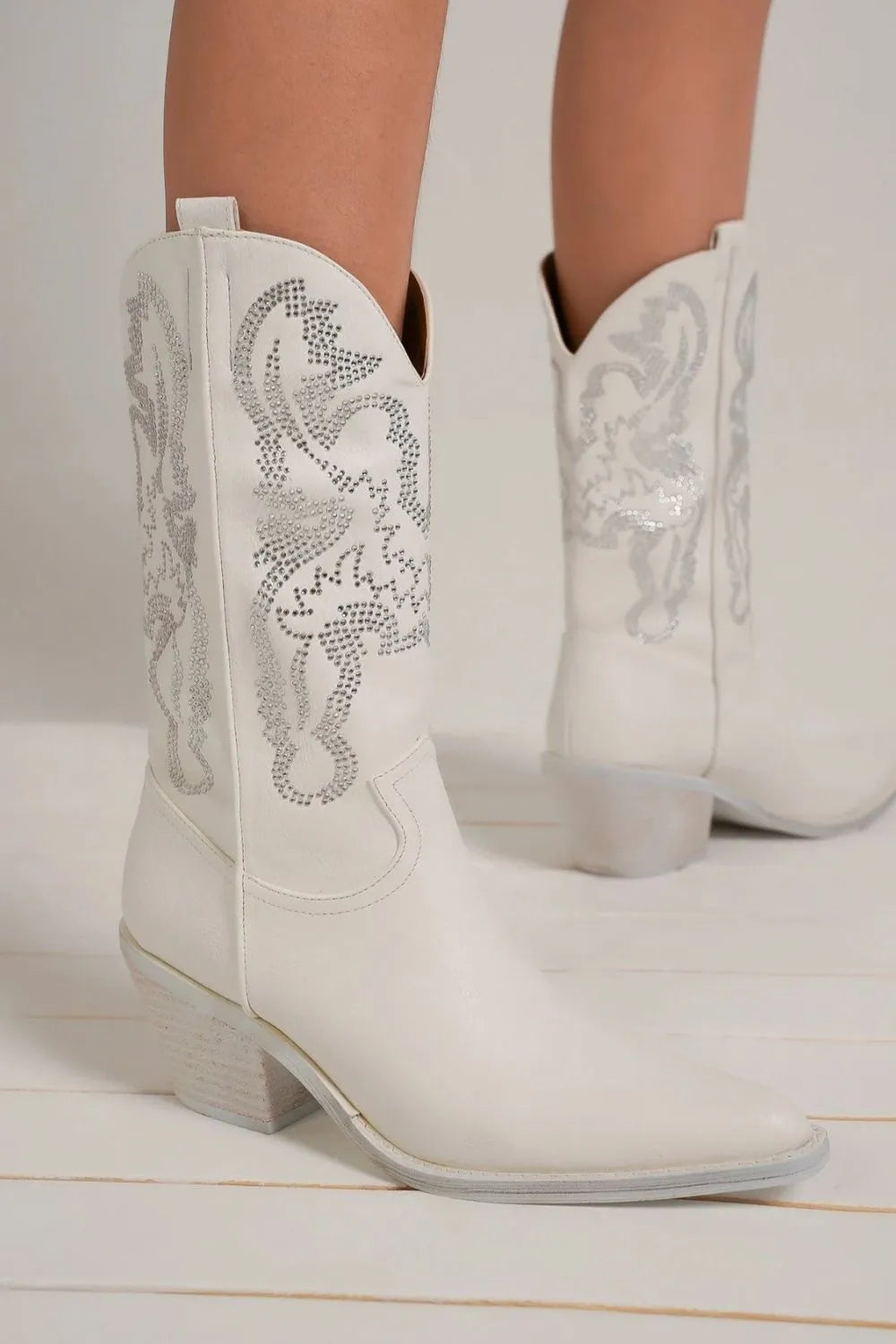 Beast Fashion Rhinestone Detail Point Toe Boots White 9aeede55-c6bb-4867-8346-67ac208a5462-Max