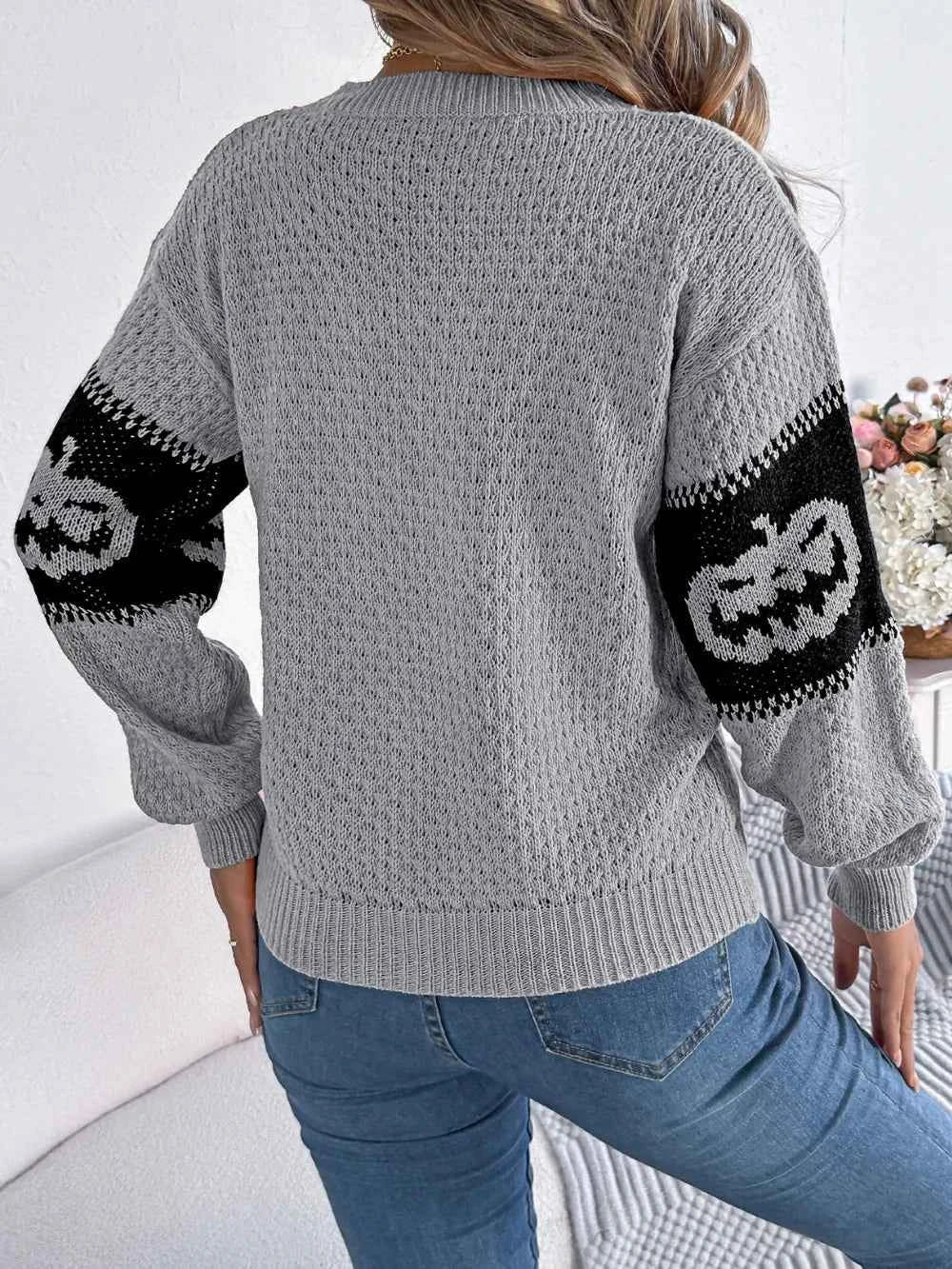Pumpkin Round Neck Long Sleeve Sweater 9af6772f-732c-42c6-b217-6373350fe79c-Max