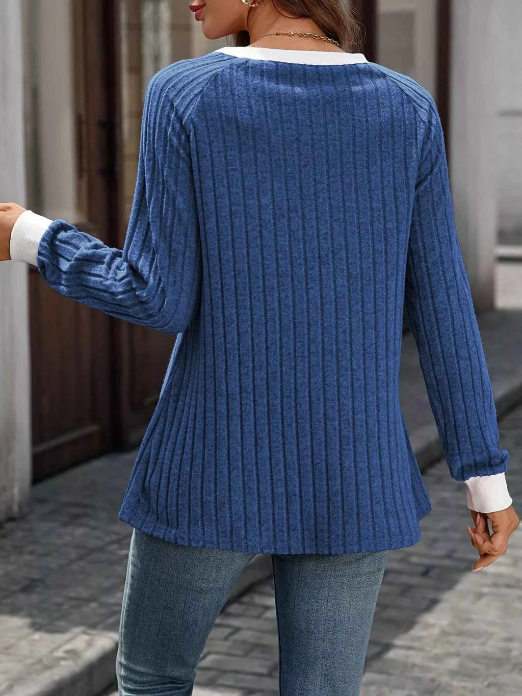 Ribbed Round Neck Raglan Sleeve Knit Top 9afec93666c647fdafae5484957e5157-Max-Origin