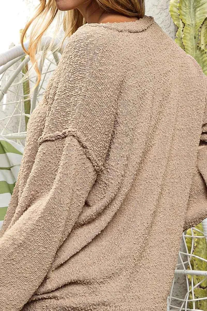 BiBi Raw Edged Popcorn Texture V-neck Sweater 9b0251fc8cbd44c49d58f1c6f668f771-Max-Origin