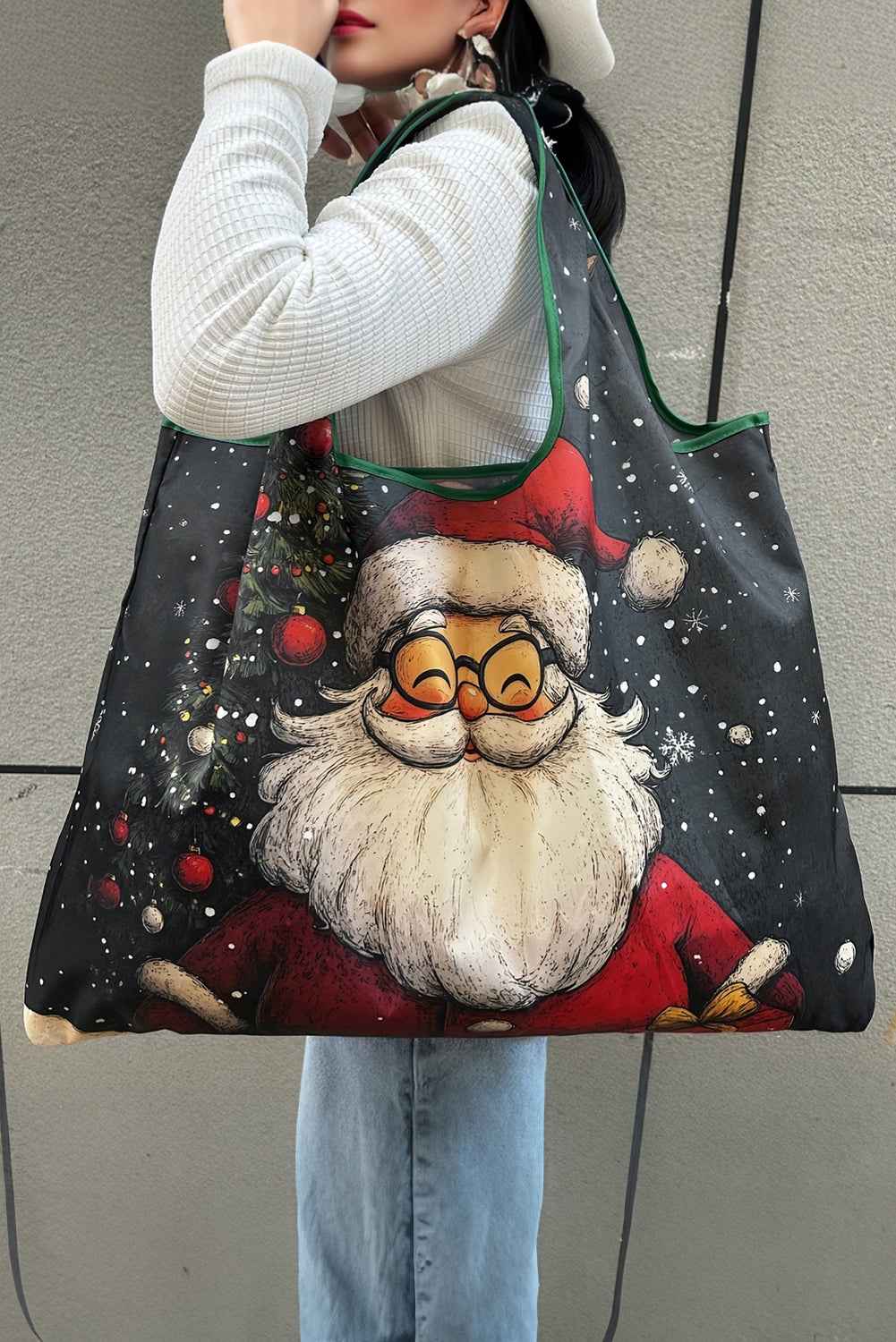 Fiery Red Cartoon Snowman Gift Graphic Large Tote Bag Bluing ONE SIZE Oxford fabric 9b05717e041c7420
