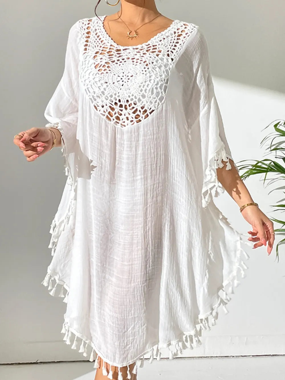 Tassel Cutout Scoop Neck Cover-Up Dress 9b07dd67-0c74-420f-914f-21d63a75a8c0-Max