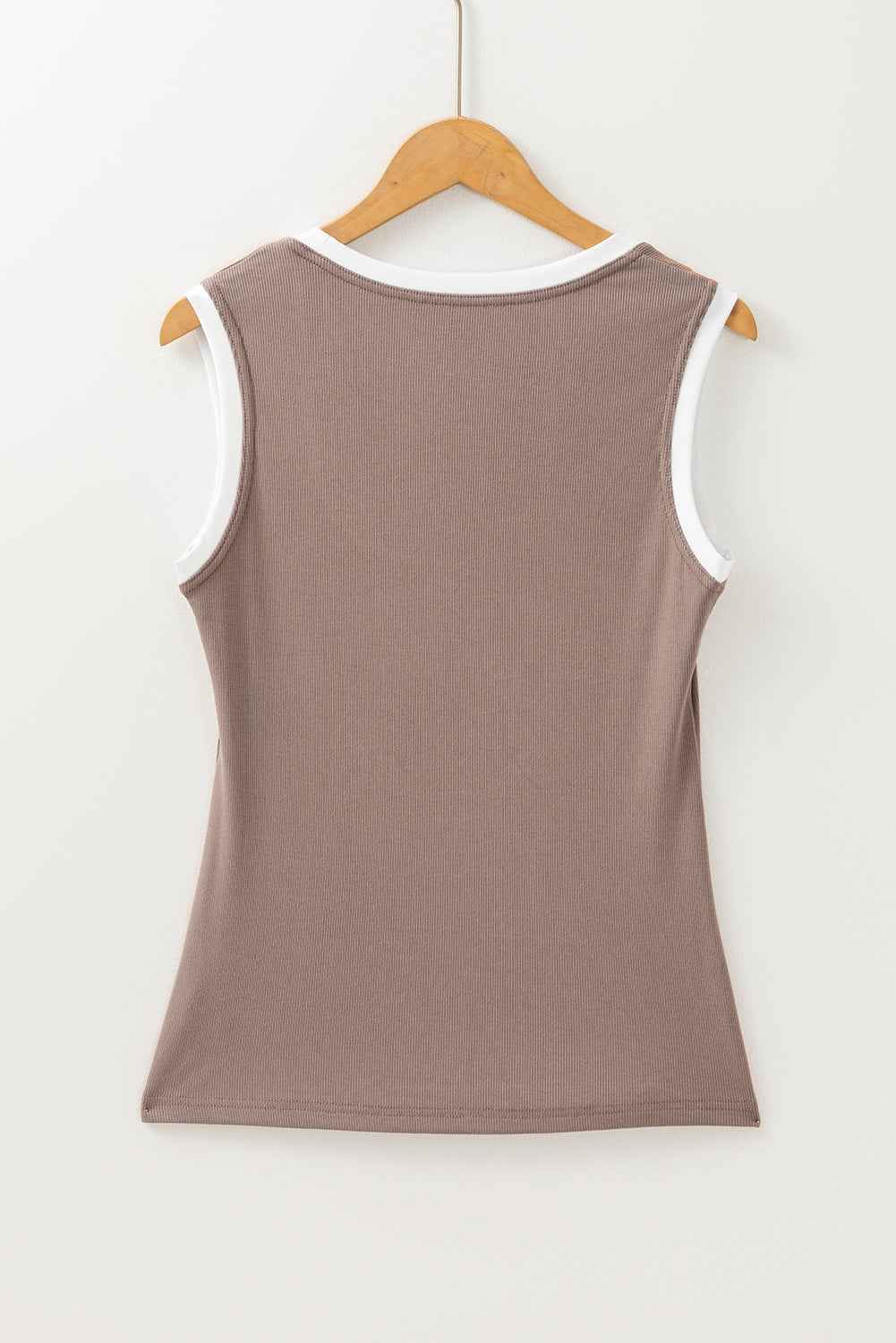Smoke Gray Ribbed Knit Contrast Edge U Neck Slim Fit Tank Top 9b1a68e167283d9f