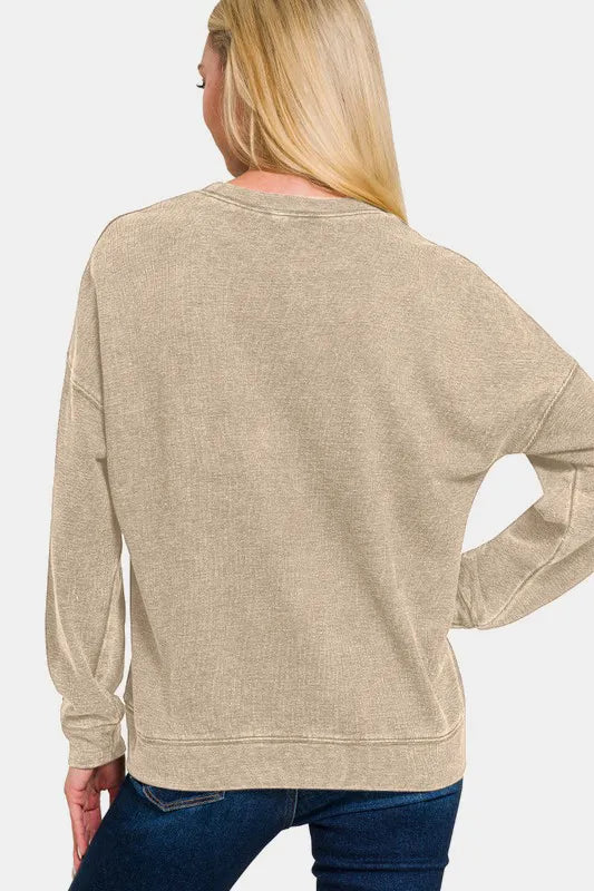 Zenana Washed Round Neck Dropped Shoulder Sweatshirt 9b1efcd5-f016-4e38-a44e-693849756dfc-Max