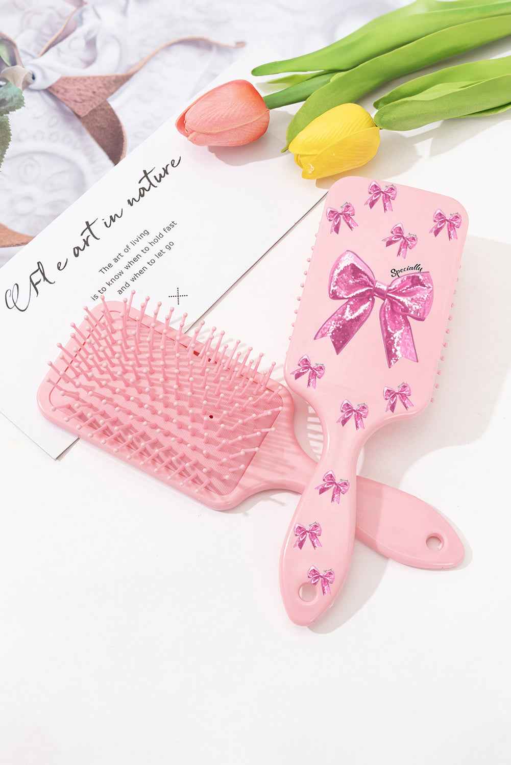 Gossamer Pink Bowknot Print Hair Cushion Comb Gossamer Pink ONE SIZE ABS 9b21e7cf073846da