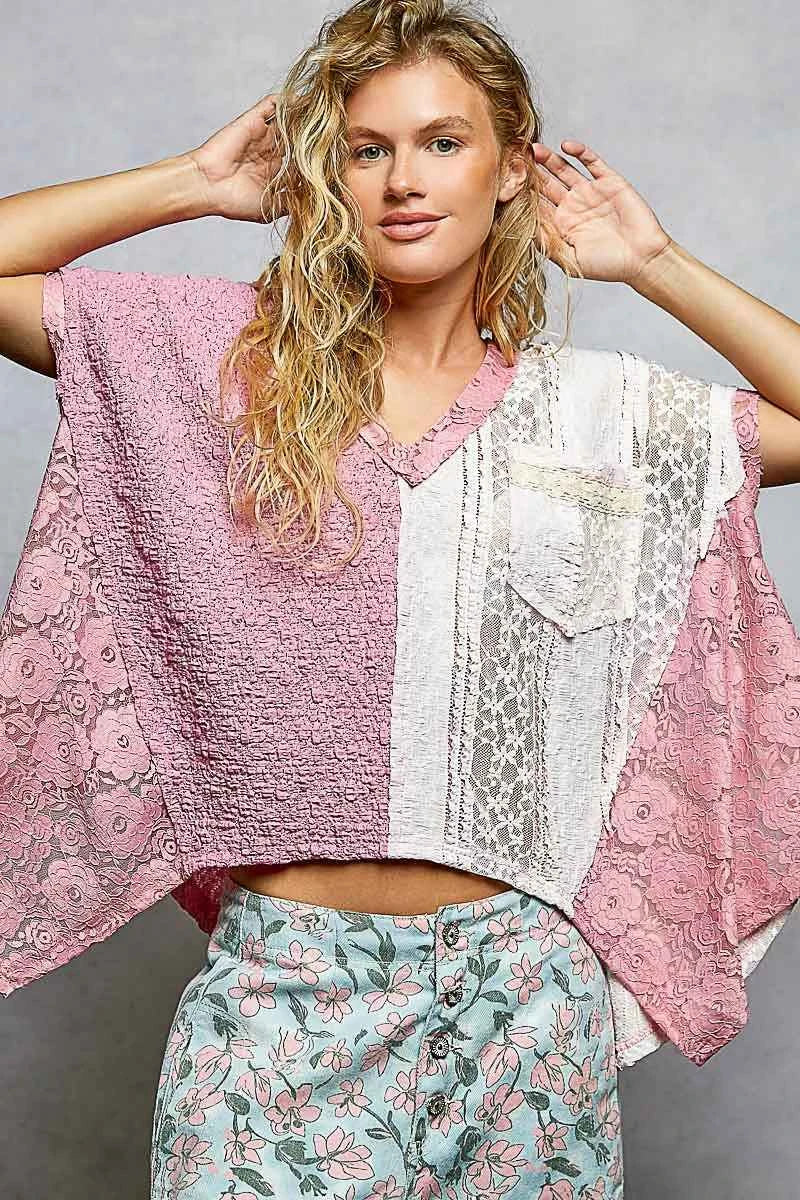 POL Asymmetrical V-Neck Short Sleeve Lace Top FUCHSIA 9b21f22f-2ef1-4427-a262-37fa90ee89db-Max-Origin
