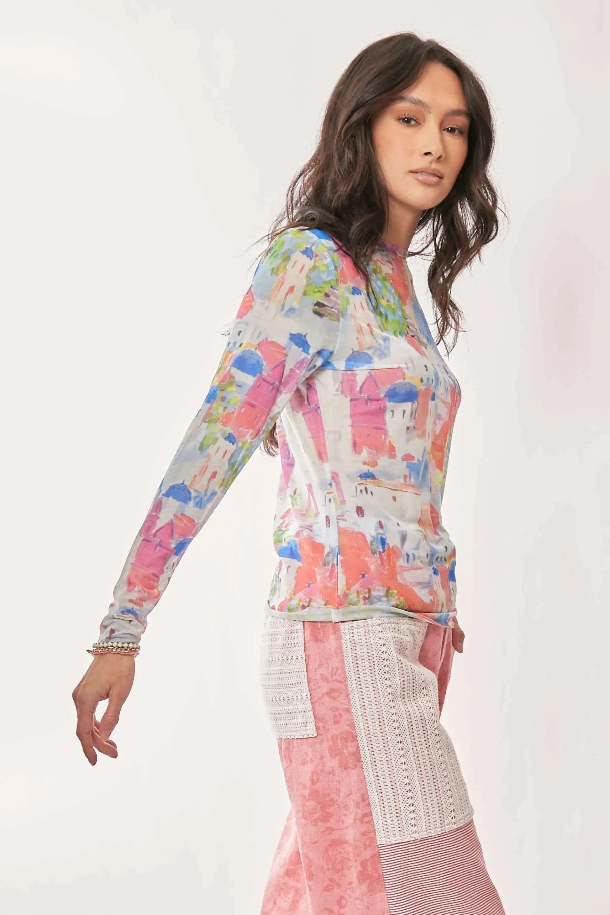 Davi & Dani Multi Printed Mesh Round Neck Long Sleeve Top 9b2551d9105c4f49a15b8e757259677a-Max-Origin