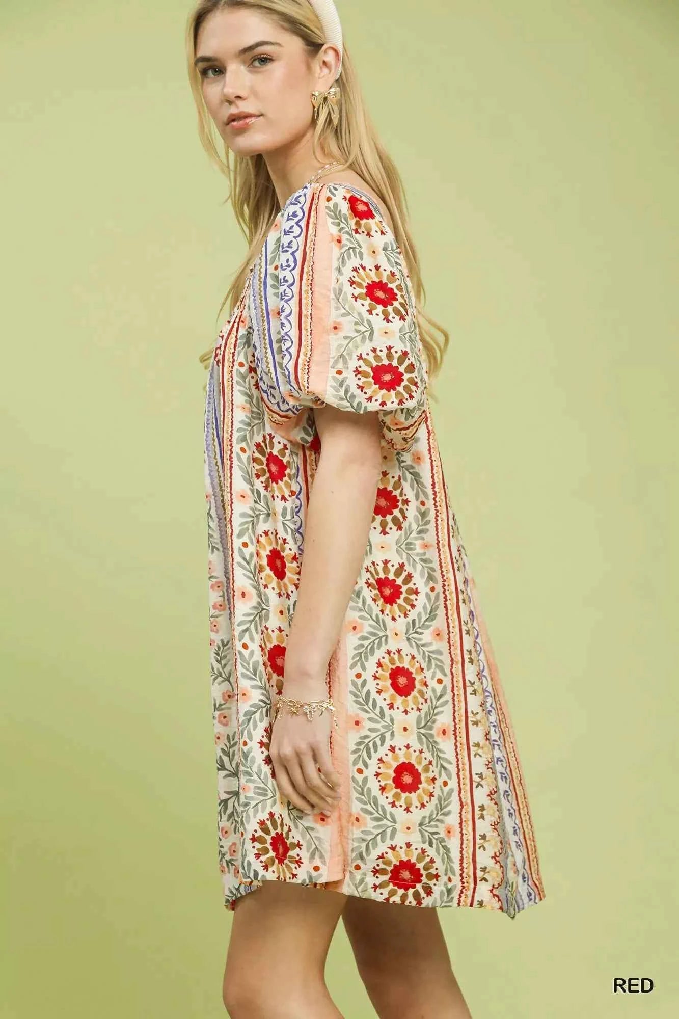 Umgee Mixed Print Puff Sleeve Mini Dress 9b2991ce-08dd-495e-b595-bb58675beba3-Max-Origin