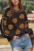 Sequin Pumpkin Round Neck Long Sleeve Sweatshirt Black 9b366da1-c665-4c9d-8a22-d3240a8b53d2-Max