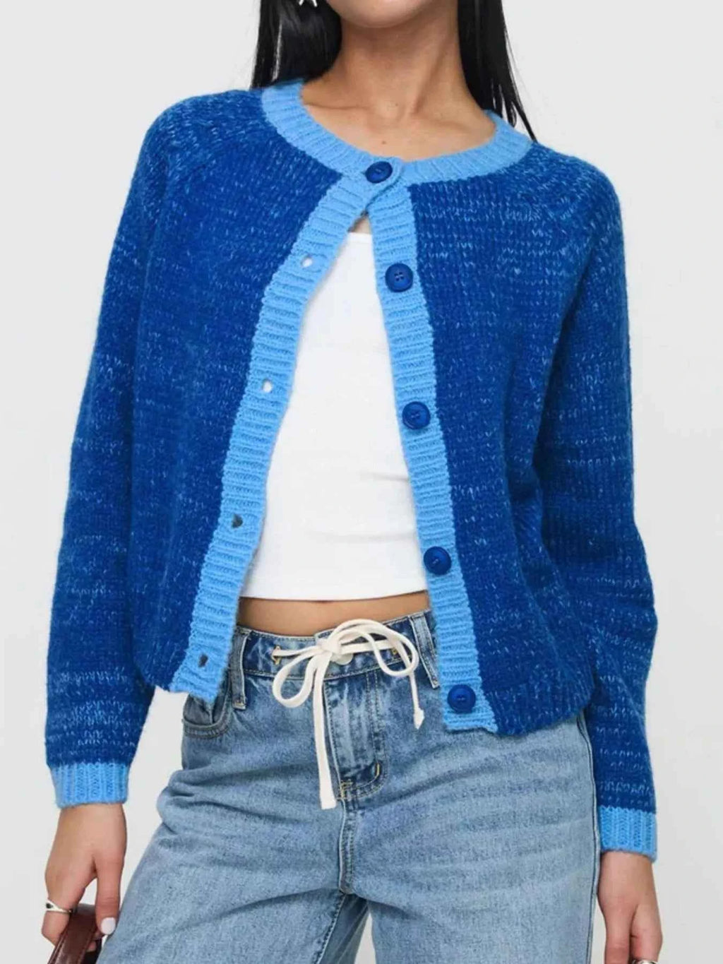 Contrast Trim Button-Up Cardigan Blue 9b36dc59-d364-4887-ba7d-11a407ac53bd-Max-Origin