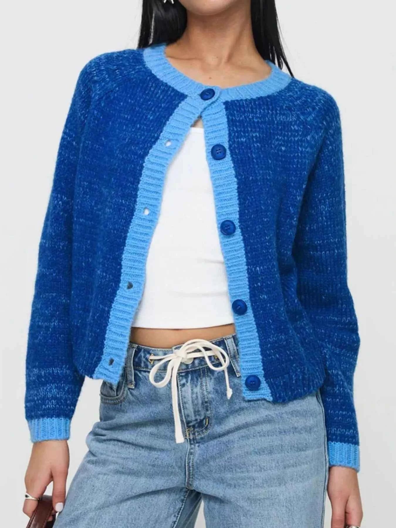 Contrast Trim Button-Up Cardigan Blue 9b36dc59-d364-4887-ba7d-11a407ac53bd-Max-Origin