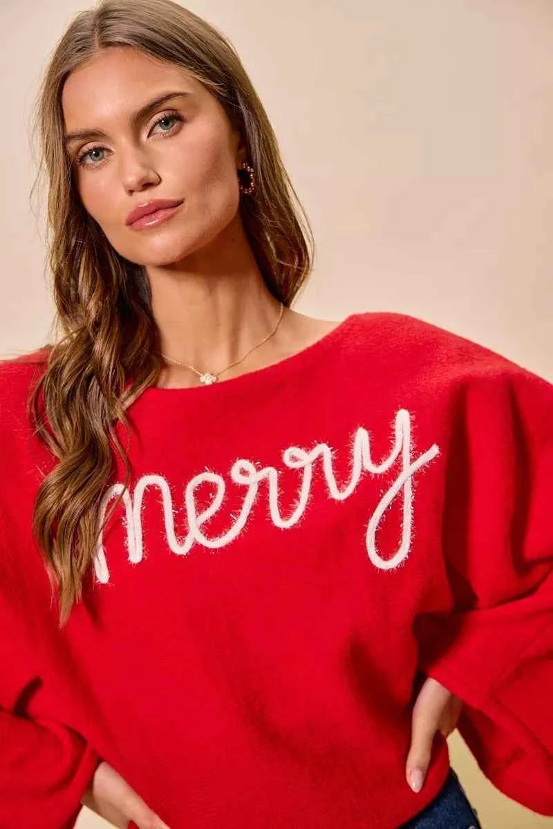 SO ME Merry Tinsel Lettering Christmas Sweater Top 9b3a0693d46f44be98fa6a38a0a40678-Max-Origin