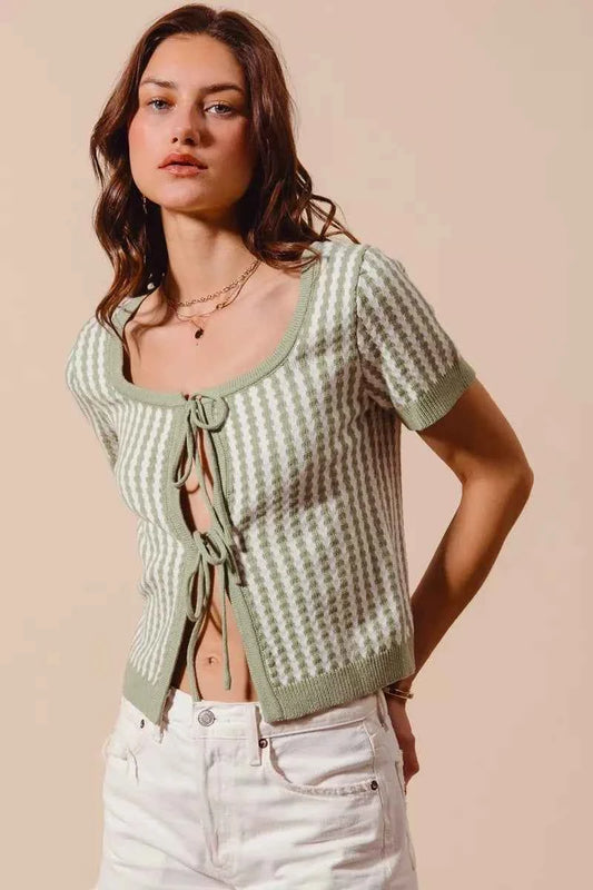 Tie Front Textured Vertical Stripe Knit Cardigan 9b3f97a9-042a-4e68-8250-48e3906264bc-Max-Origin
