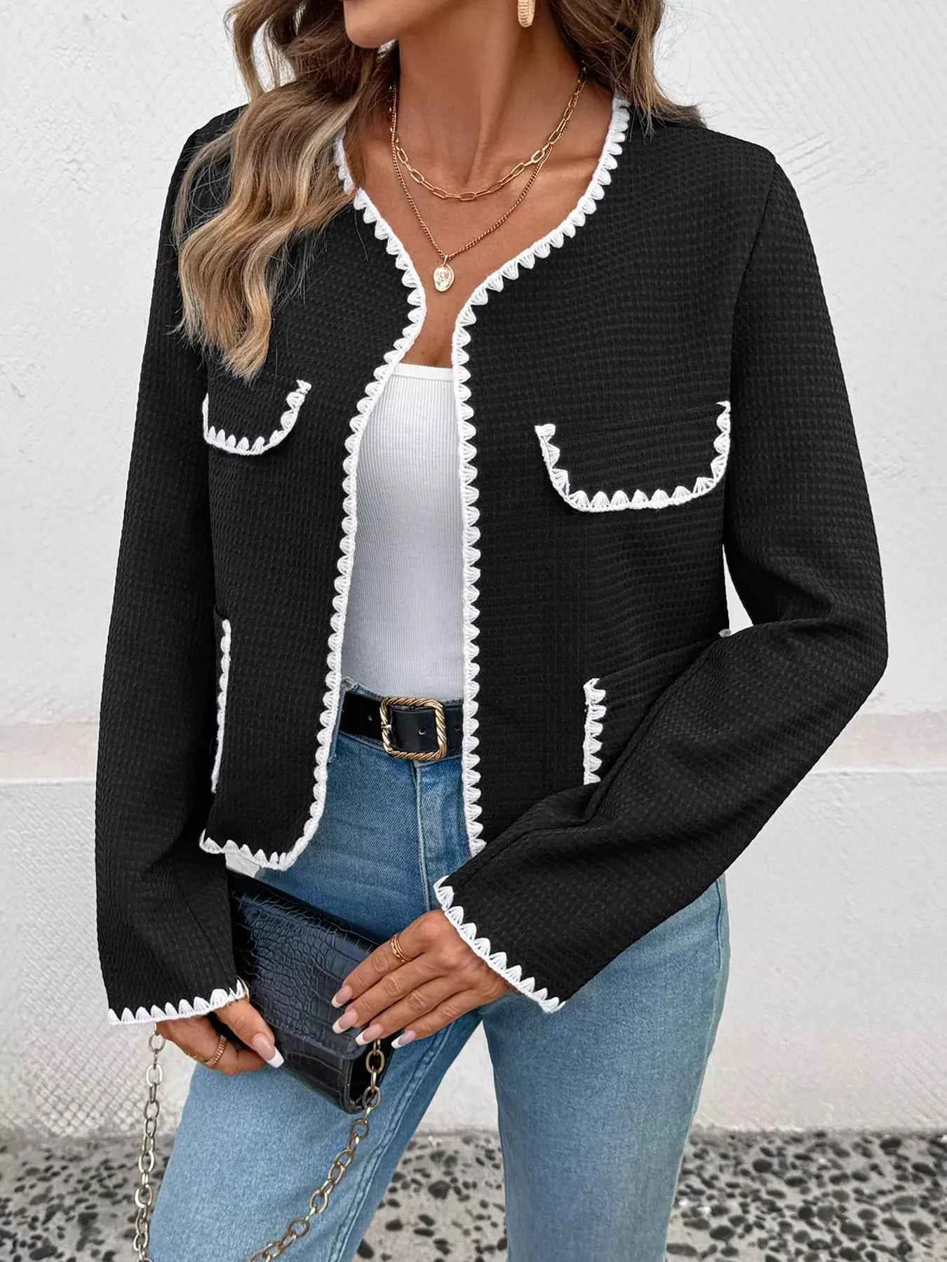 Contrast Trim Open Front Jacket 9b40dee6ffda40e99065093965c948dd-Max-Origin