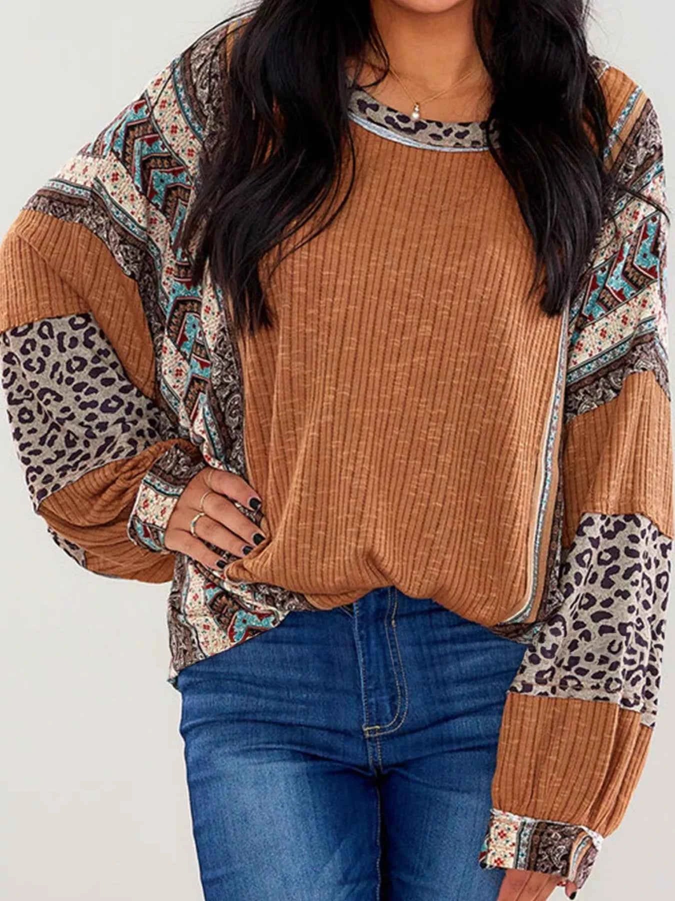 Leopard Color Block Ribbed Top Caramel 9b41ea03-fb4a-4b34-b5ee-50d4f385244e-Max-Origin