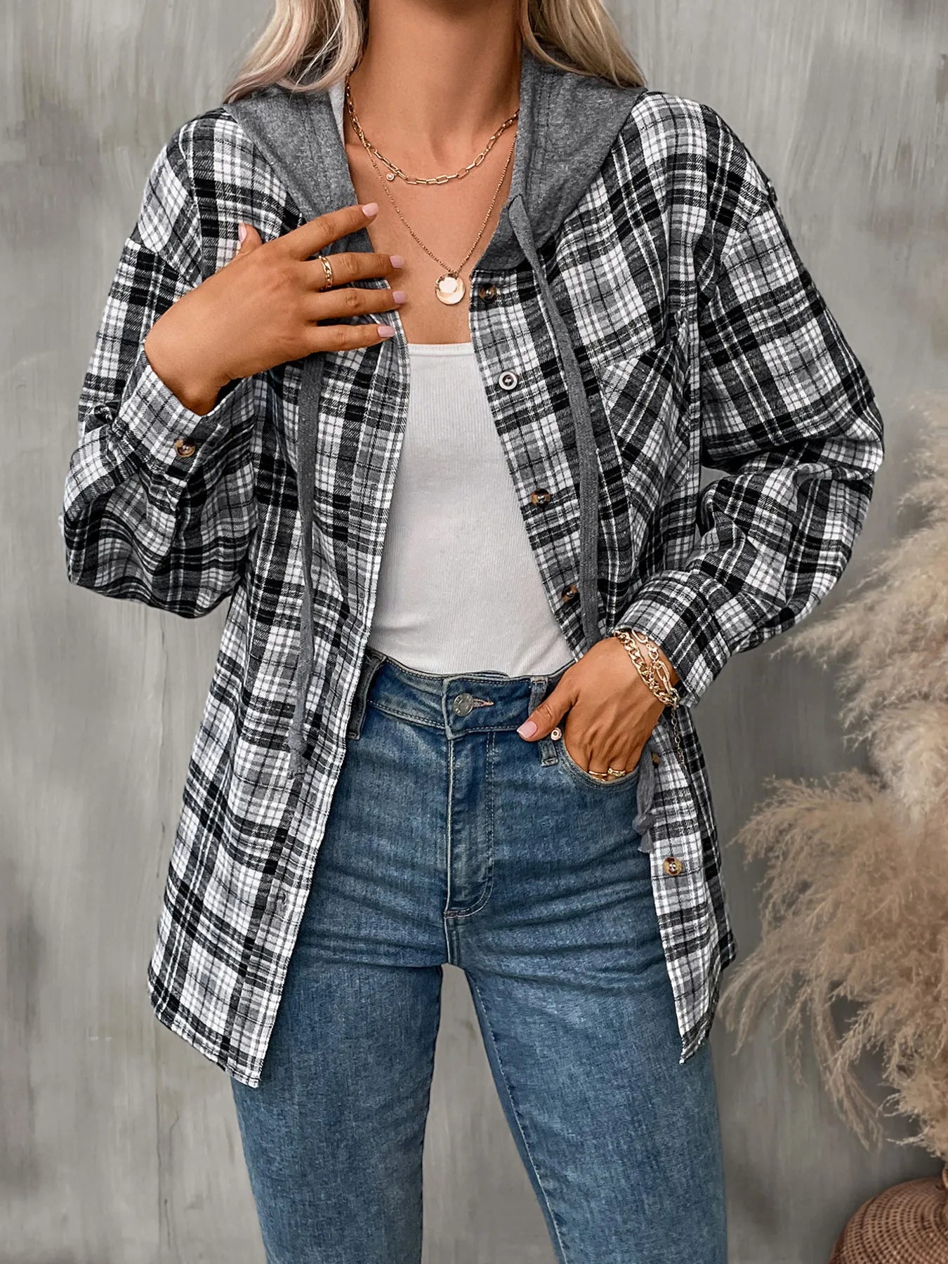 Plaid Button-Up Hooded Shirt 9b4398000f194a67a7dff6d387506ce4-Max-Origin