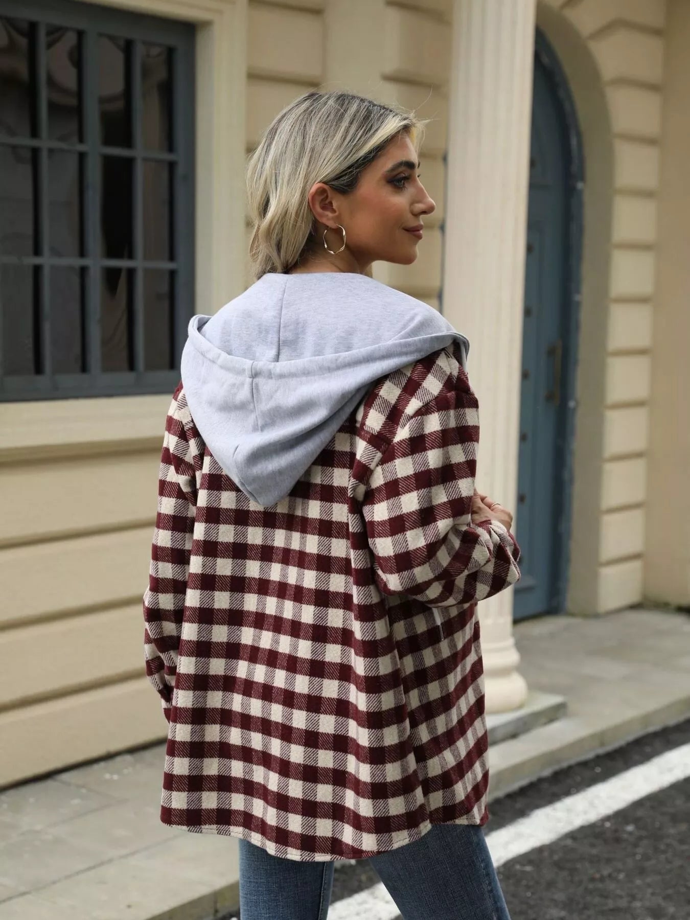 Plaid Button Up Long Sleeve Drawstring Hooded Jacket 9b532535e0824c89968a94b704a3e048-Max-Origin
