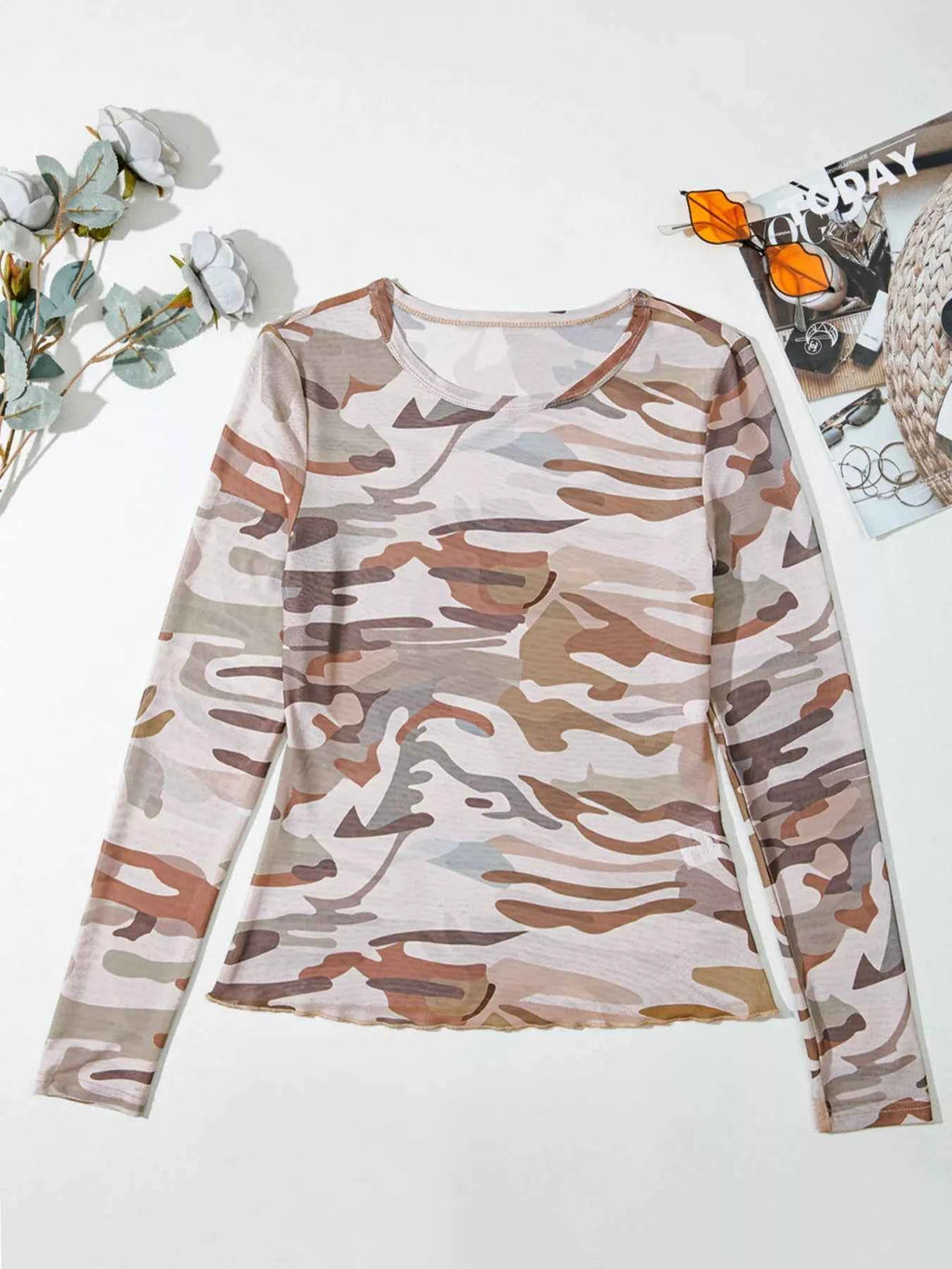Camouflage Print Mesh Long Sleeve Top 9b53cc6ff991459b860ec1e82c5e7a15-Max-Origin
