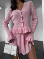 Ruffle Trim Knit Cardigan & Skirt Set Blush Pink 9b563008-5b30-4e65-993e-5302dac0c4e0-Max-Origin