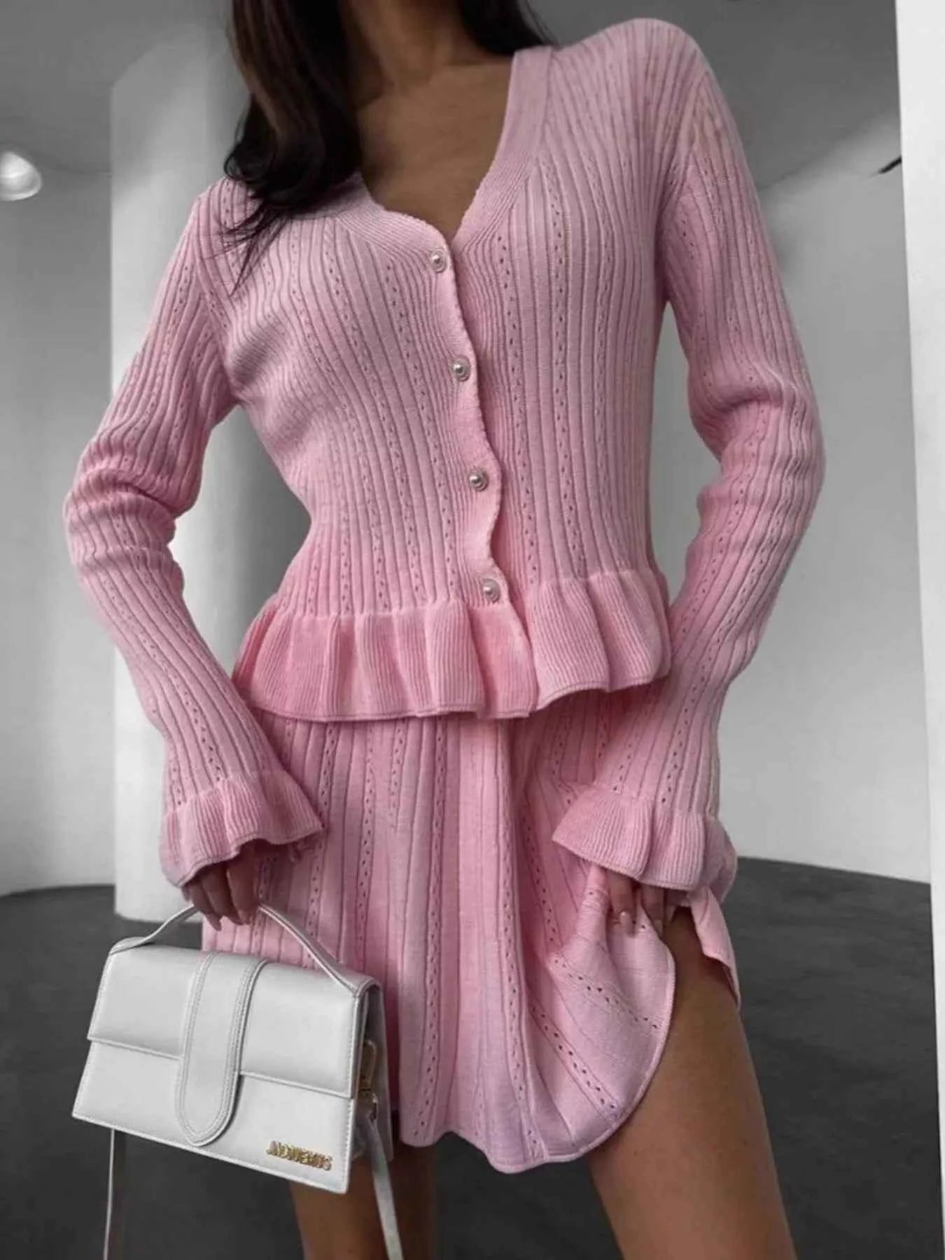 Ruffle Trim Knit Cardigan & Skirt Set Blush Pink 9b563008-5b30-4e65-993e-5302dac0c4e0-Max-Origin