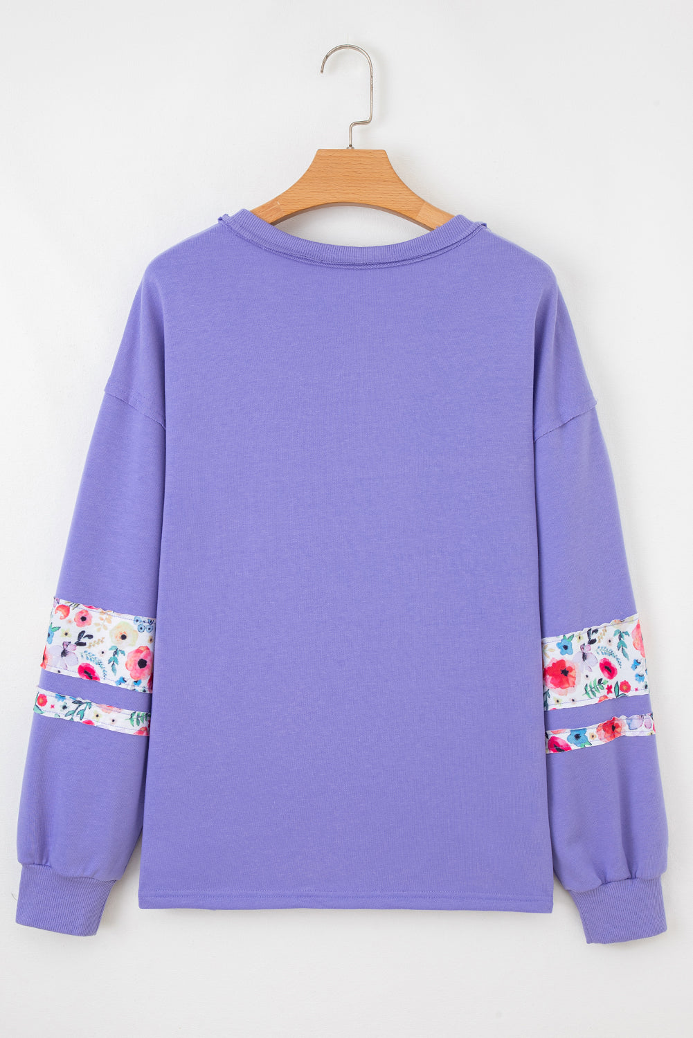 Wisteria Flower Applique Patchwork Drop Sleeve Pullover Sweatshirt 9b571e573968ded8