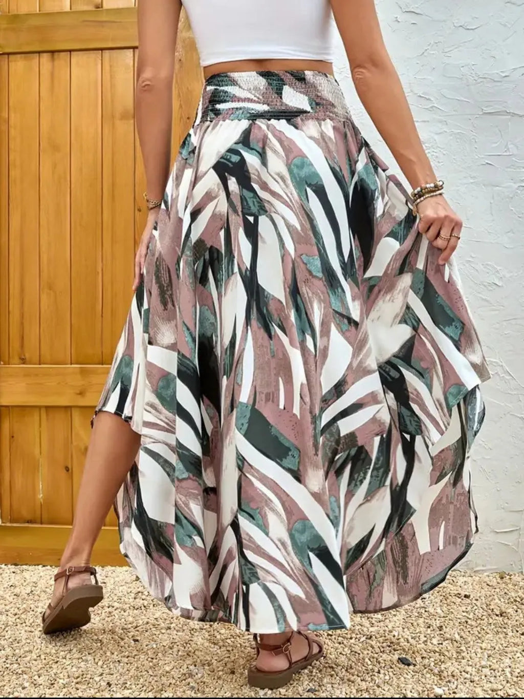 Asymmetrical Smocked Printed Skirt 9b72ec72-3b80-4f6b-be10-2658791fb5fc-Max-Origin