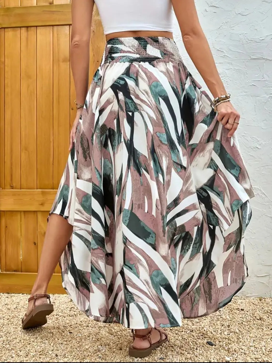 Asymmetrical Smocked Printed Skirt 9b72ec72-3b80-4f6b-be10-2658791fb5fc-Max-Origin