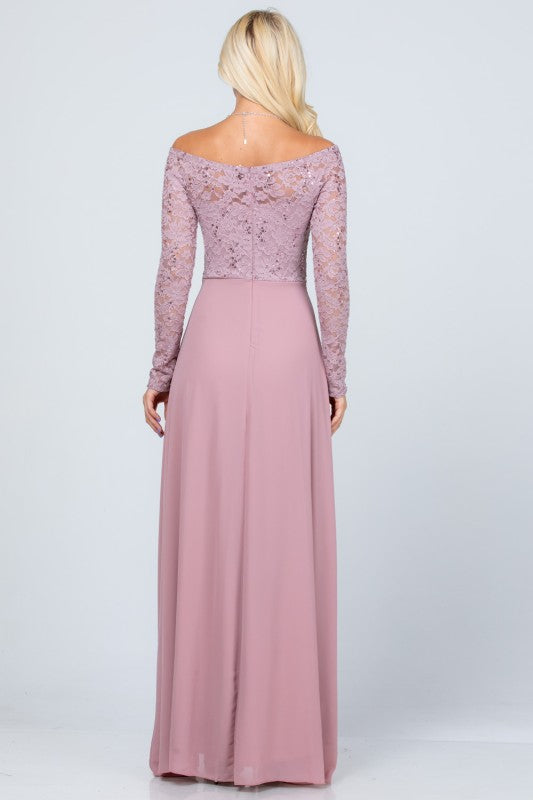 Women’s Long Sleeve Lace Evening Gown – A-Line Chiffon Maxi Dress 9b739001-e31b-4bdd-b261-0f25af1c0b87