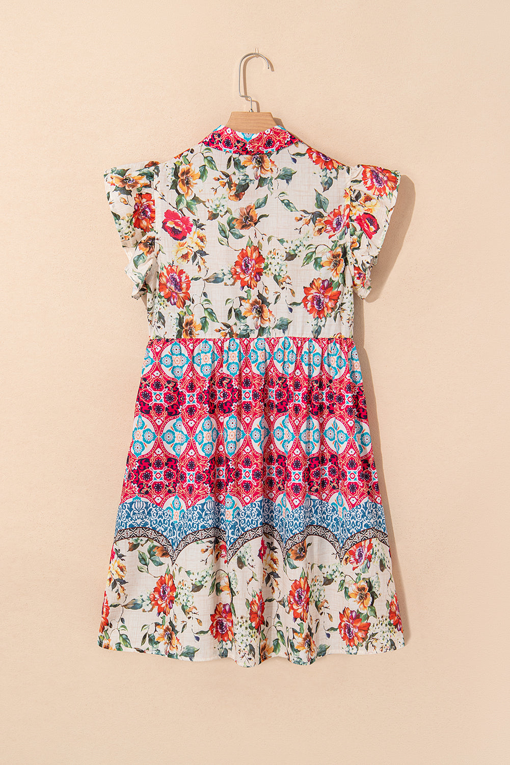 Rose Floral Ethnic Print Ruffle Mini Dress 9b759ed370b8e1a3