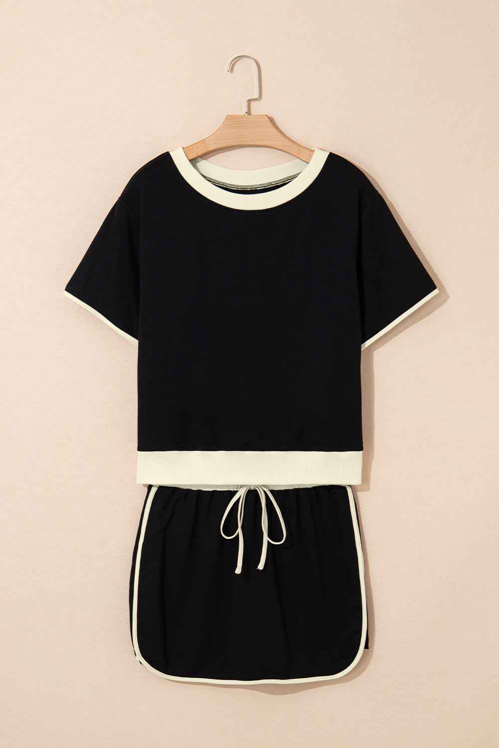 Black Colorblock Edge Drop Shoulder T Shirt and Skort Set 9b75c9f3d56a3ccf