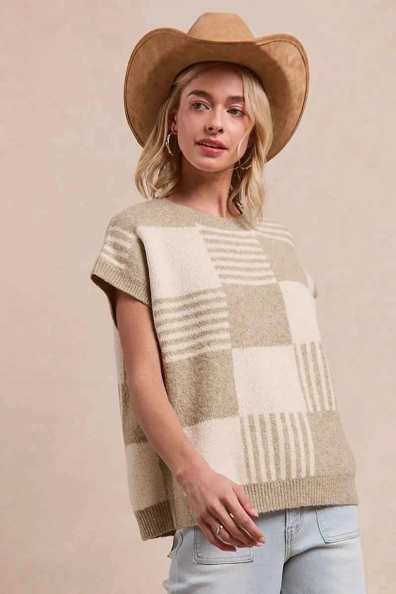 BiBi Checker With Stripes Pattern Sleeveless Sweater 9b769068fb7d4ee8bae36e15335c1b95-Max-Origin