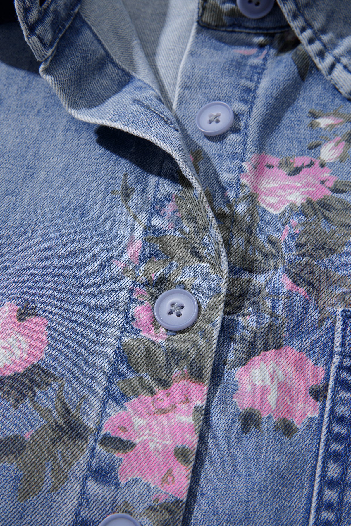 Blue Bracelet Sleeve Floral Denim Shirt 9b776c7f3ccea222