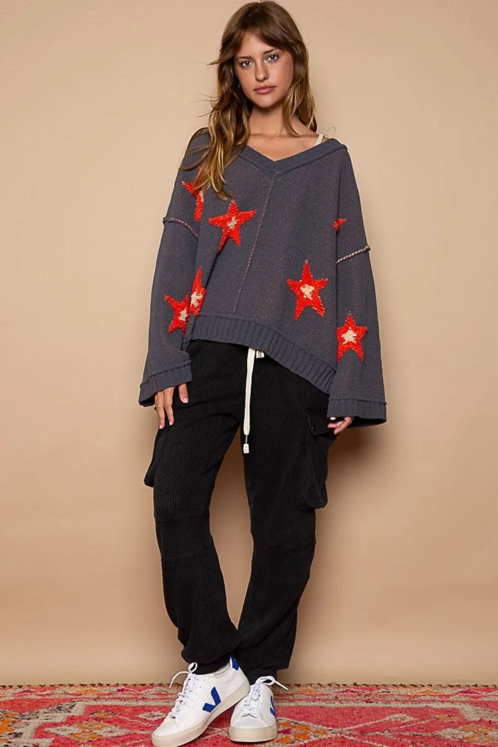 POL Long Sleeve Star Patch Sweater 9b7b4ec5-c242-461f-aa3b-97d249d396da-Max