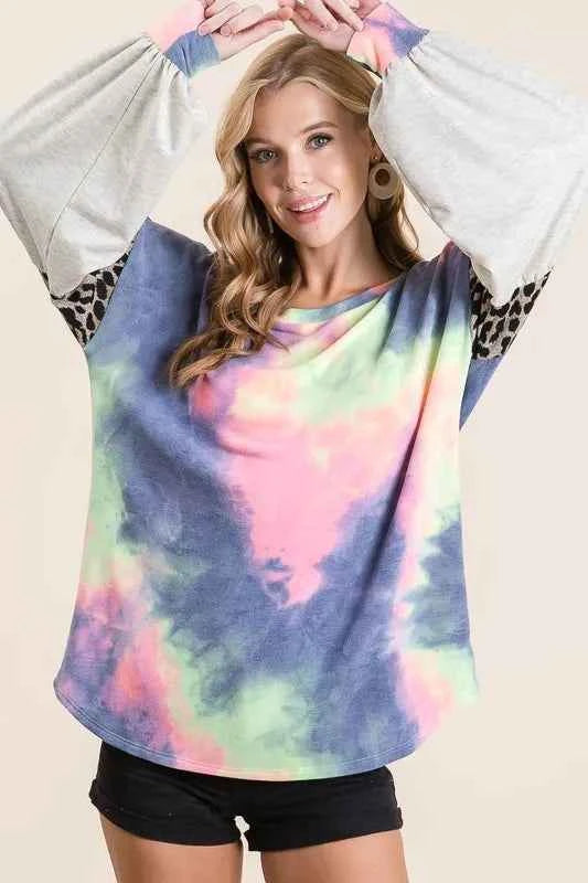 Tie Dye Terry Top with Contrast Puff Sleeves 9b844dc370b54c65af99068e02efc88d-Max-Origin