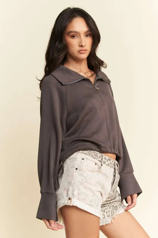 Drawstring Hem Half Zip Raglan Sleeve Sweatshirt 9b8740e9-f3b9-444f-ab24-7514791f66c0-Max