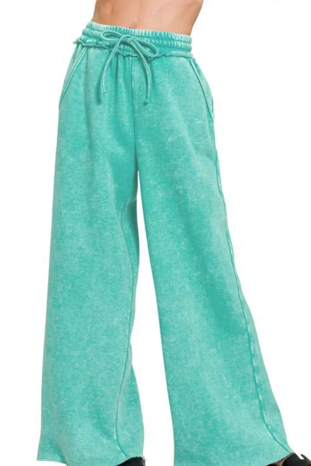 Zenana Acid Wash Fleece Palazzo Sweatpants with Pockets TURQUOISE 9b89371d-5e45-4238-a0cc-b908226c20af-Max-Origin