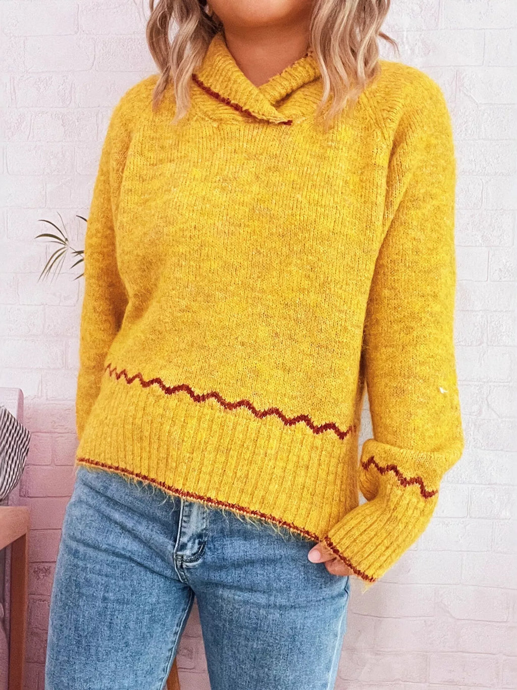Ribbed Contrast Trim Long Sleeve Sweater 9b89e6fde141400488105183fce75d85-Max-Origin