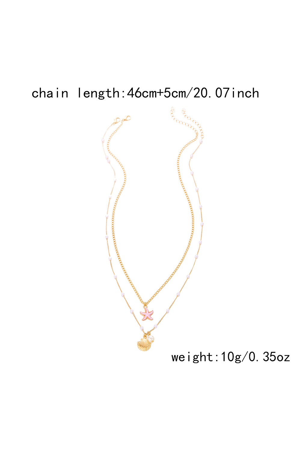 Gold Shell Starfish Pearl Double Layer Necklace 9b8b957f8a2f5583