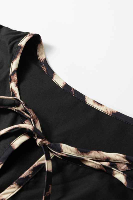 Plus Size Leopard Contrast Tie-Neck Mini Dress 9b8ea3f6-780c-47df-8313-2623a233a368