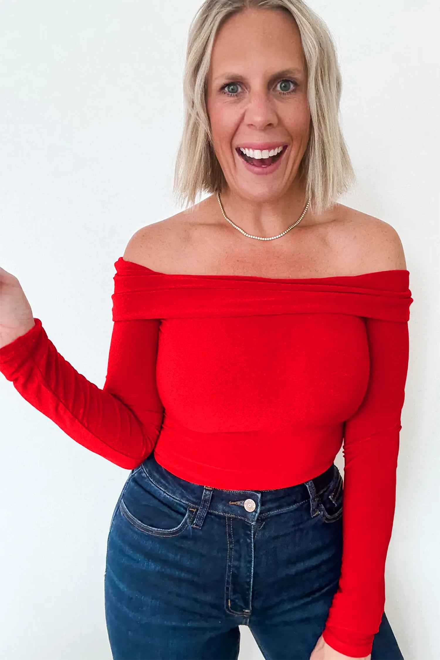 Smoke Gray Foldover Off Shoulder Long Sleeve Slim Top 9b9334dfc5385910