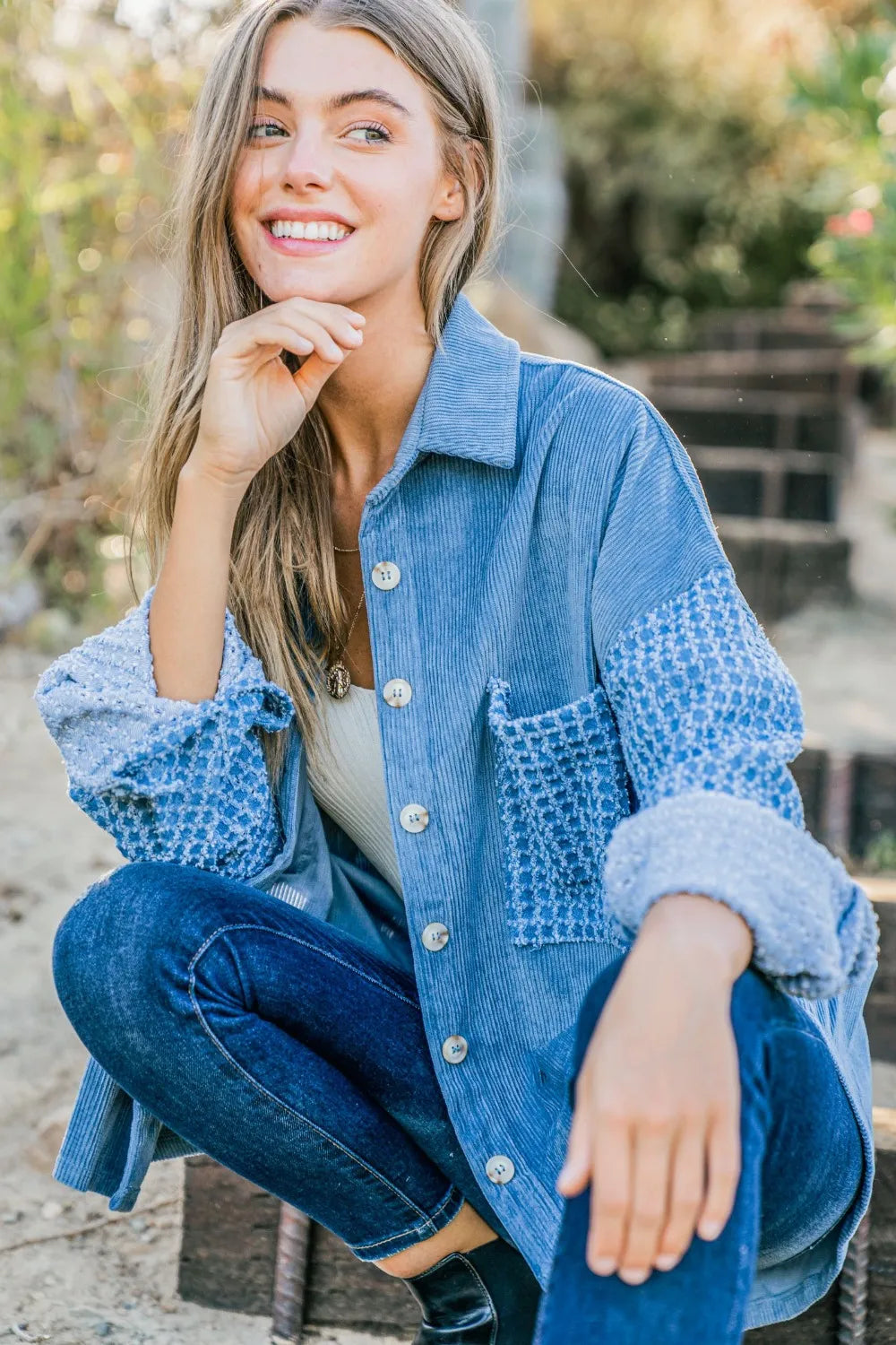 Button Down Corduroy Contrast Texture Long Sleeve Shacket 9b9640b9-4f88-4d28-9a56-65f20bd80daa-Max