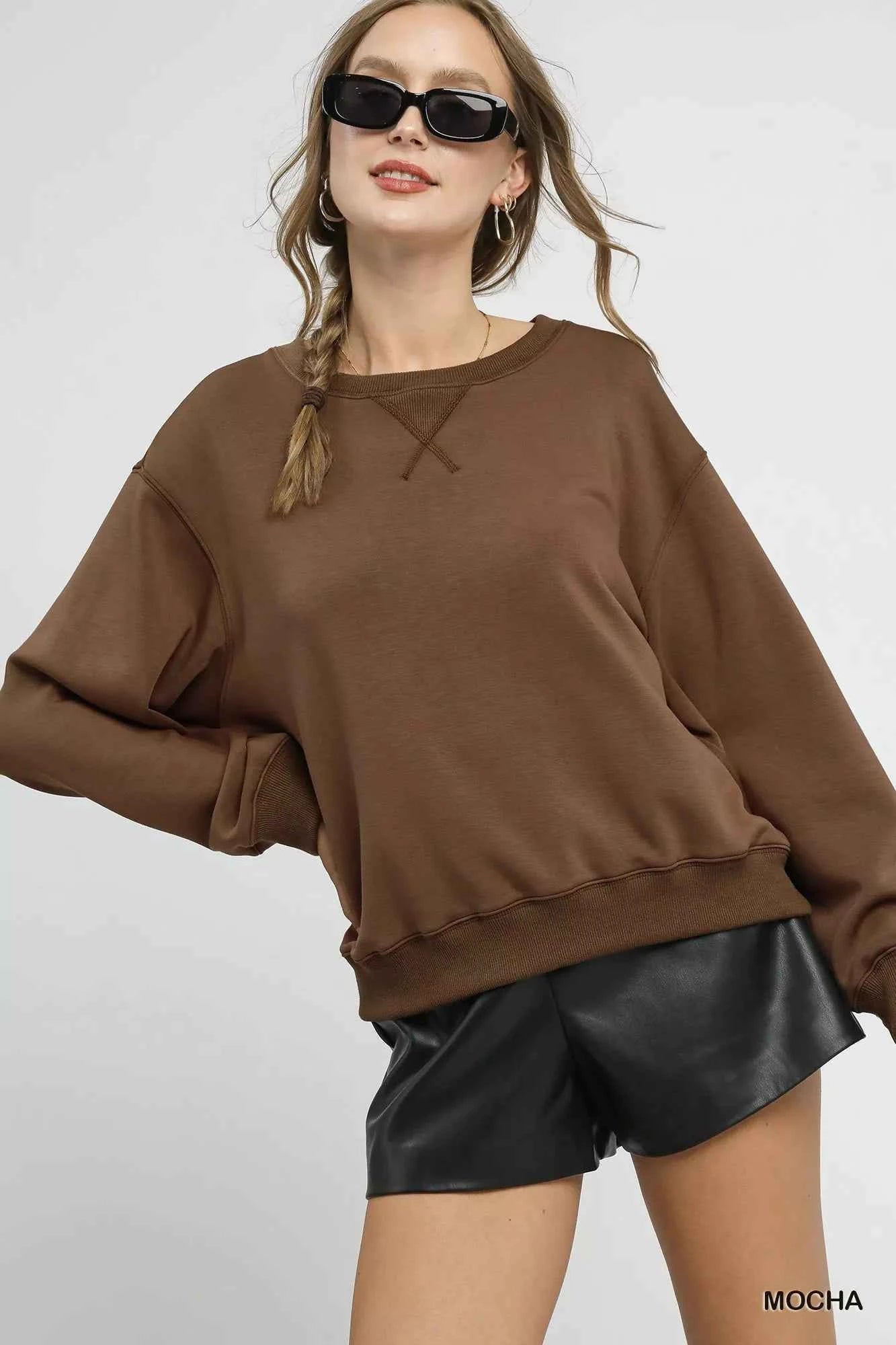 Umgee Round Neck Long Sleeve Fleece Sweatshirt 9ba18cae-ed14-4cfa-bd05-b2449e7fd6c0-Max-Origin