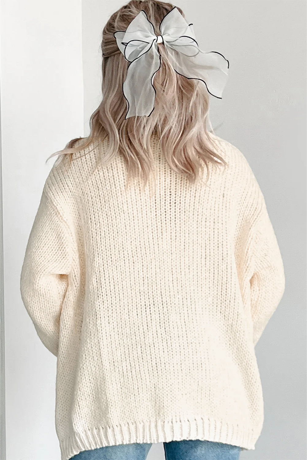 White Pumpkin Print Open Front Drop Shoulder Knit Cardigan 9ba67cb2d33979a2