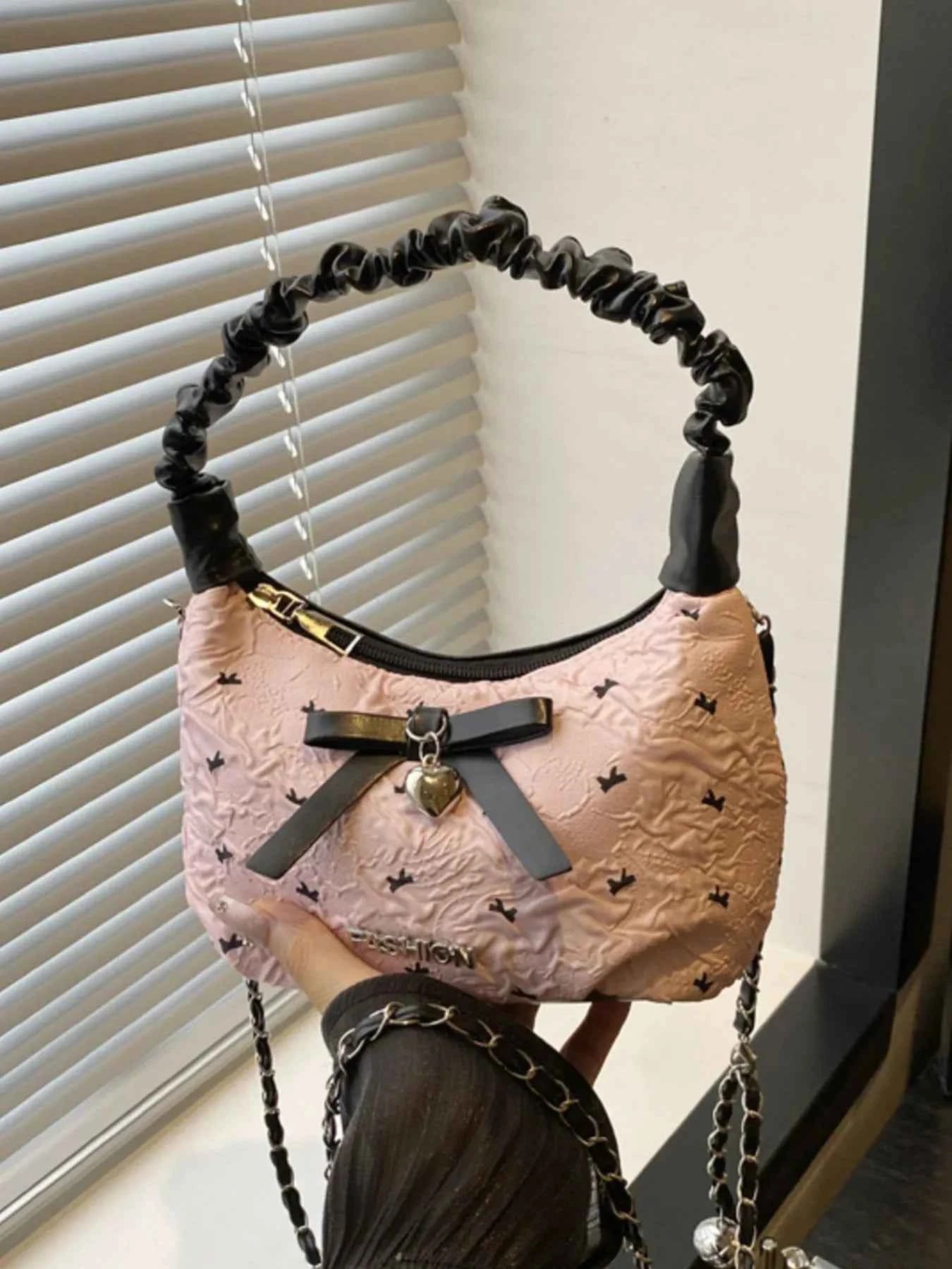Bow Ruched Strap Crossbody Bag Pink One Size 9ba8185a-e831-4422-baa2-9a7e73a96d0e-Max-Origin