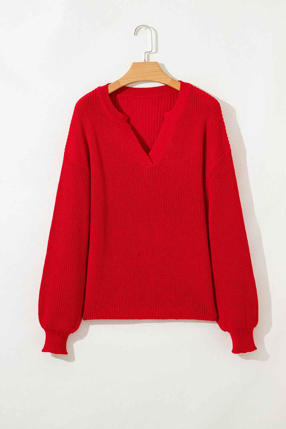 Racing Red Solid Textured Knit V Neck Drop Shoulder Sweater 9bae4c1412868f62